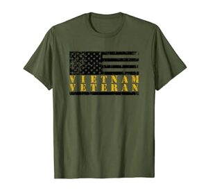 vietnam veteran yellow text distressed american flag t-shirt