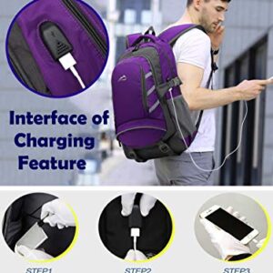 ProEtrade Backpack Daypack for College Laptop Travel, Computer Bookbag Bag with USB Charging Port Anti Theft Laptop Compartment Fits 15.6 Inch Notebook, Gifts for Men & Women (Purple)