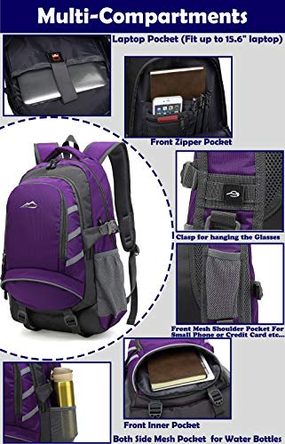 ProEtrade Backpack Daypack for College Laptop Travel, Computer Bookbag Bag with USB Charging Port Anti Theft Laptop Compartment Fits 15.6 Inch Notebook, Gifts for Men & Women (Purple)