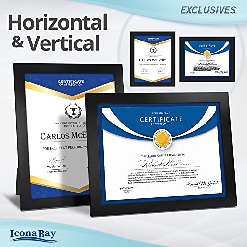 Icona Bay 8.5x11 Diploma Frames (Black, 12 Pack), Sturdy Wood Composite Certificate Frame, Sleek Document Frame Bulk, Table Top or Wall Mount, Exclusives Collection