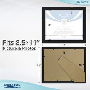 Icona Bay 8.5x11 Diploma Frames (Black, 12 Pack), Sturdy Wood Composite Certificate Frame, Sleek Document Frame Bulk, Table Top or Wall Mount, Exclusives Collection