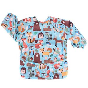 luxja baby waterproof sleeved bib, long sleeve bib for toddler (6-24 months), forest party