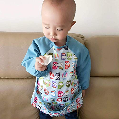 LUXJA Baby Waterproof Sleeved Bib, Long Sleeve Bib for Toddler (6-24 Months), Forest Party