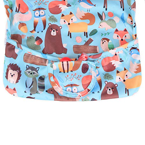 LUXJA Baby Waterproof Sleeved Bib, Long Sleeve Bib for Toddler (6-24 Months), Forest Party