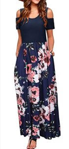 kancystore women's cold shoulder floral print dresses swing long dress with pockets (navy blue_xxl)