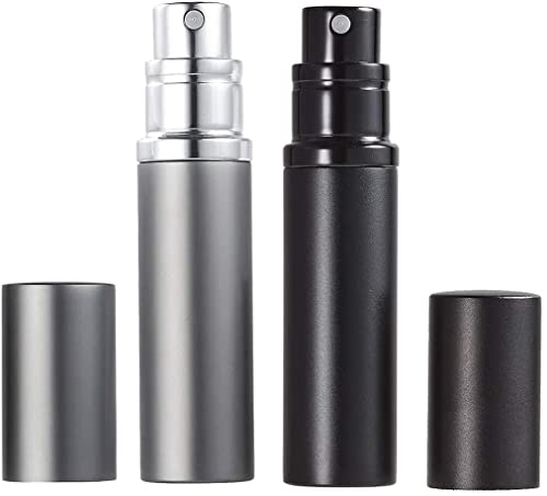 D-LOTUS Refillable Perfume Atomizer 5ml Perfume Bottle, Mini Travel Atomizer Empty Portable Perfume Spray Bottle (Black and Silver)