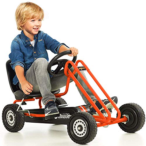 Hauck Lightning - Pedal Go Kart | Pedal Car | Ride On Toys for Boys & Girls with Ergonomic Adjustable Seat & Sharp Handling - Orange, Large