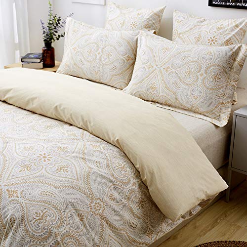 FADFAY Duvet Cover Set Paisley Bedding 100% Cotton Ultra Soft Gold Classy Luxurious Bedding with Hidden Zipper Closure 3 Pieces, 1Duvet Cover & 2Pillowcases, King/Cal King Size