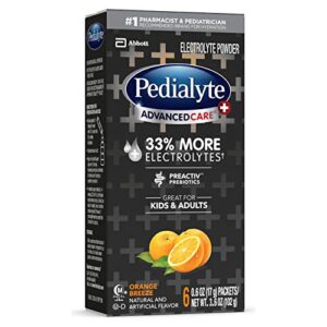 Pedialyte AdvancedCare Plus Electrolyte Powder, with 33% More Electrolytes and PreActiv Prebiotics, Orange Breeze, Electrolyte Drink Powder Packets, 0.6 oz, 6 Count