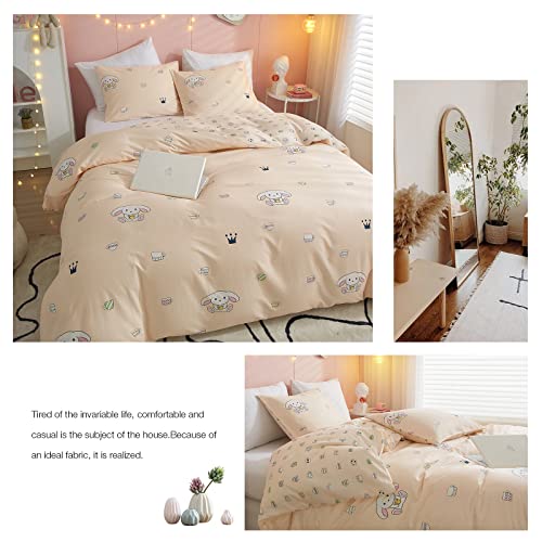 STACYPIK Girl Duvet Cover Twin Cup Rabbit Print Kawaii Soft Bedding Duvet Cover Set-Solid Pale Pink 100% Cotton Comforter Cover Bedding Collections Cute Animal for Kids Teen Women with Zipper Ties
