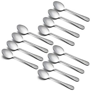 12-piece kids toddler spoon set, haware stainless steel preschooler utensils mini flatware set, hammered pattern(adult look) cutlery, dishwasher safe