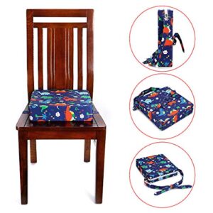 Sumnacon Chair Increasing Cushion - Baby Toddler Kids Infant Portable Dismountable Highchair Booster Cushion Washable Thick Chair Seat Cloth Straps,Dinosaur Blue