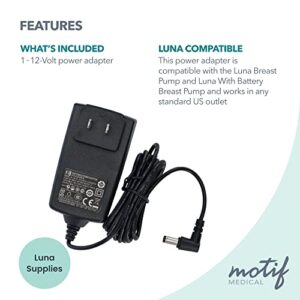 Motif Medical, 12V Luna Power Adapter, Replacement Parts for Luna Breast Pump