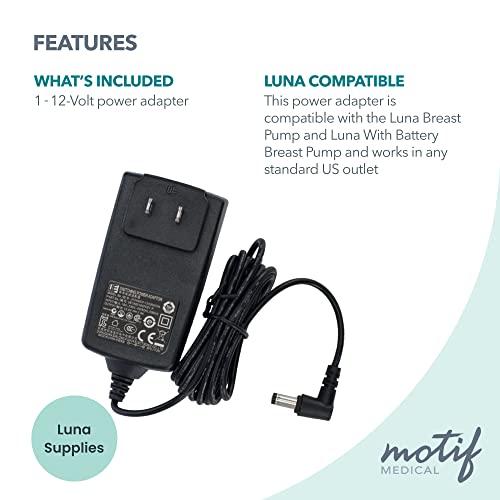 Motif Medical, 12V Luna Power Adapter, Replacement Parts for Luna Breast Pump