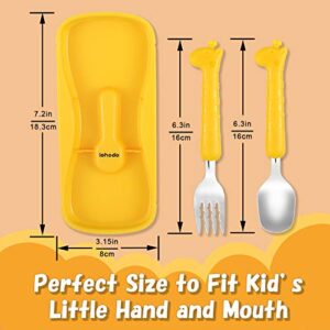 Toddler Utensils Kids Spoon and Fork Set 18/8 Stainless Steel Silverware BPA Free Cute Giraffe Child Flatware with Travel Case for Age 3+