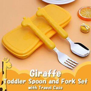 Toddler Utensils Kids Spoon and Fork Set 18/8 Stainless Steel Silverware BPA Free Cute Giraffe Child Flatware with Travel Case for Age 3+