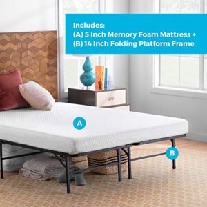 Linenspa 5 Inch Gel Memory Foam Mattress with Linenspa 14 Inch Folding Platform Bed Frame - Queen