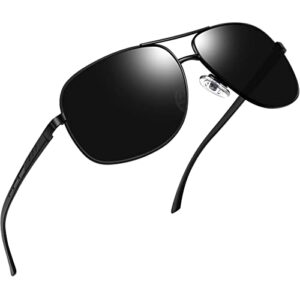 joopin rectangular polarized sunglasses for men, al-mg metal frame military pilot sun glasses driving uv protection, lightweight shades for men (black)