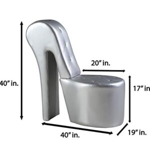 Best Master Furniture High Heel Faux Leather Shoe Chair with Crystal Studs, Silver