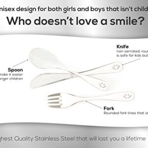 Stainless Steel Kids Toddler Utensils, Premium Metal Flatware Set for Children BPA Free Non Toxic Silverware Daily Use Preschooler Cutlery with Smile Lifetime (Fork Set)