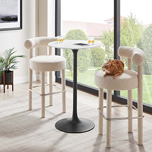 Modway Lippa 28" Round Wood Bar Table, White Top, Black Base