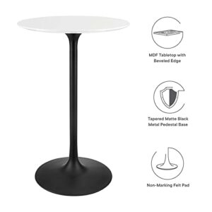 Modway Lippa 28" Round Wood Bar Table, White Top, Black Base