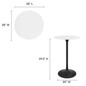 Modway Lippa 28" Round Wood Bar Table, White Top, Black Base