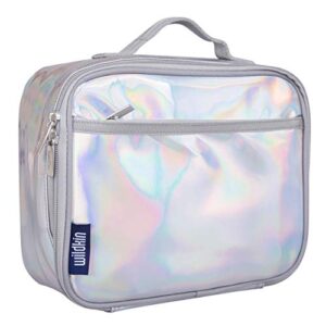 wildkin kids insulated lunch box bag for boys & girls, reusable kids lunch box is perfect for elementary, ideal size for packing hot or cold snacks for school & travel bento bags (holographic)