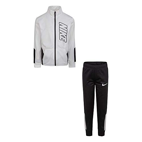 Nike Kids Boy's Color Block Full Zip Hoodie and Jogger Pants Two-Piece Track Set (Little Kids) Black/White 6 Little Kids