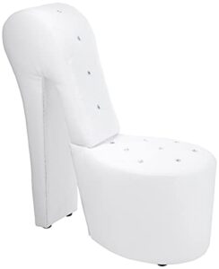 best master furniture high heel faux leather shoe chair with crystal studs, white