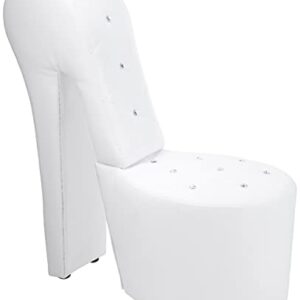 Best Master Furniture High Heel Faux Leather Shoe Chair with Crystal Studs, White