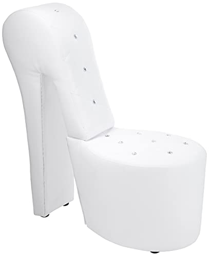 Best Master Furniture High Heel Faux Leather Shoe Chair with Crystal Studs, White