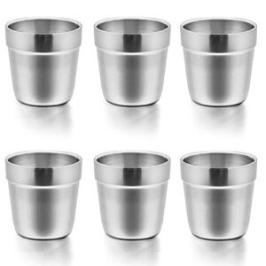 e-far cups for toddlers kids, 6 ounce stainless steel insulated tumblers for children preschoolers, training & transition, double wall & shatterproof, mirror polished & dishwasher safe - 6 pack