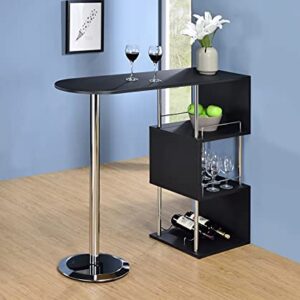 Kings Brand Furniture Minorca Modern Wine Bar Table w/Shelves (Black), Bkack