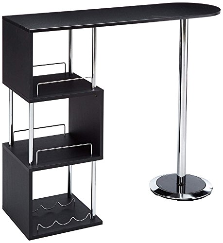 Kings Brand Furniture Minorca Modern Wine Bar Table w/Shelves (Black), Bkack