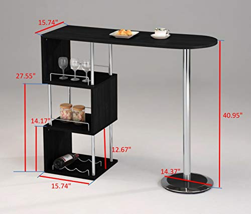 Kings Brand Furniture Minorca Modern Wine Bar Table w/Shelves (Black), Bkack