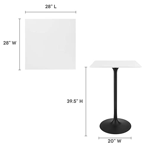 Modway Lippa 28" Square Wood Top Bar Table, White, Black Base
