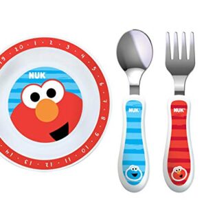 NUK Sesame Street Bowl Plate, Fork and Spoon Set in Red and Blue (Bundle of 3)