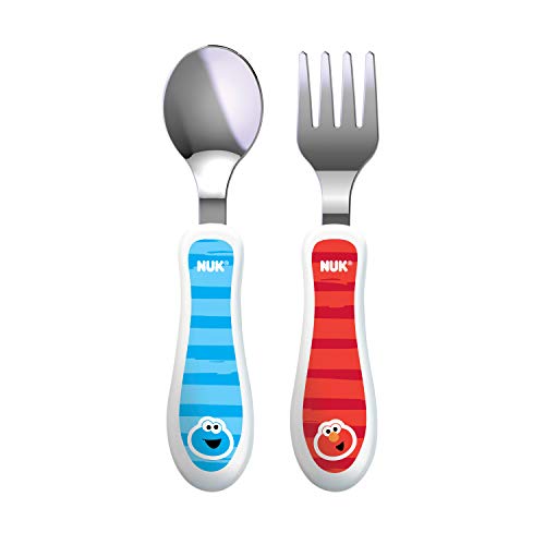 NUK Sesame Street Bowl Plate, Fork and Spoon Set in Red and Blue (Bundle of 3)