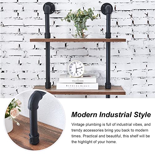 HOMBAZAAR Industrial Bookshelf 6-Tier Modern Ladder Shelf, Vintage Metal Pipes and Wood Shelves, Rustic Display Bookshelf for Storage Collection, Oak Brown