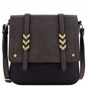 alyssa double compartment large two-tone colorblock flapover crossbody bag (charcoal grey/black)