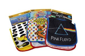 grateful dead, pink floyd and the beatles extra soft bibs 6 piece multi pack