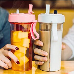 YYDSJFM Creative Water Cup,One Cup of Two Different Drinks Two Straws Couple Outdoor Drinking Cup for Camping Hiking Backpacking Travel Office,A