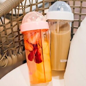 YYDSJFM Creative Water Cup,One Cup of Two Different Drinks Two Straws Couple Outdoor Drinking Cup for Camping Hiking Backpacking Travel Office,A