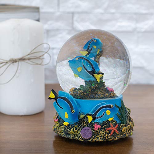 Elanze Designs Royal Blue Tang Fish 100MM Musical Snow Globe Plays Tune Wonderful World