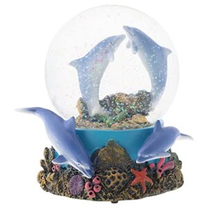 elanze designs coral reef dolphin pod 100mm musical snow globe plays tune fur elise