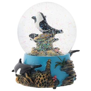 Coral Reef Orca Pod 100MM Musical Snow Globe Plays Tune Wonderful World