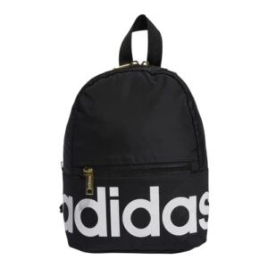 adidas linear mini backpack small travel bag, black/white/gold, 10.5 inch x8.5 inch x5 inch