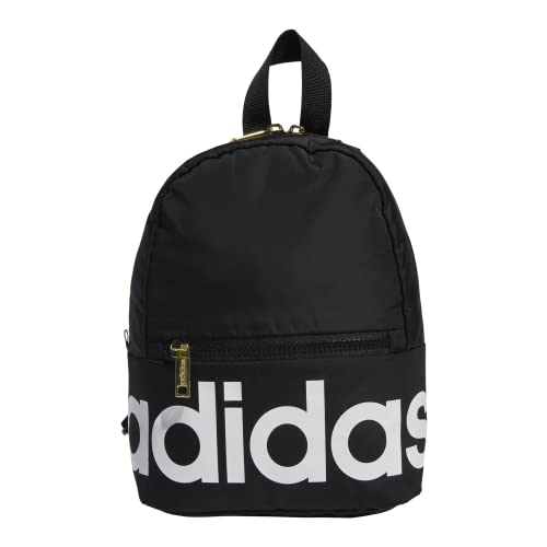 adidas Linear Mini Backpack Small Travel Bag, Black/White/Gold, 10.5 inch x8.5 inch x5 inch