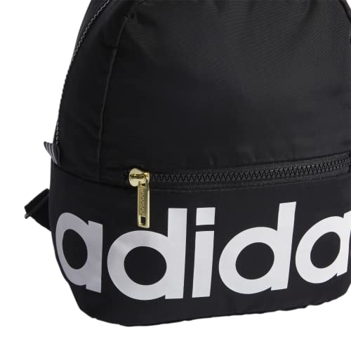 adidas Linear Mini Backpack Small Travel Bag, Black/White/Gold, 10.5 inch x8.5 inch x5 inch